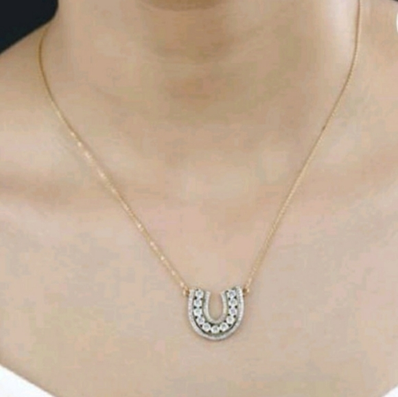NWT, 1.65ctw Moissanite Horseshoe Shaped Necklace in 18k Gold Over Sterling Silv - Picture 10 of 11